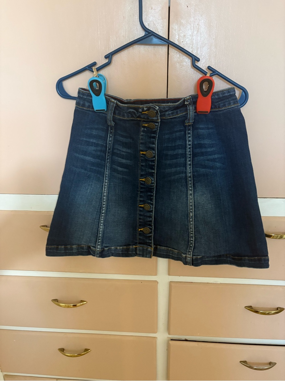 Cello Dark Blue Button-Front A-Line Denim Mini Skirt